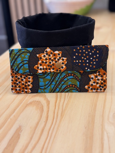 etuis à lunettes en wax turquoise